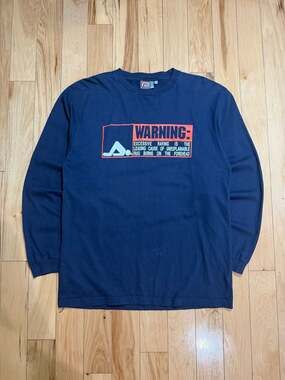 Vintage 00s R2 Navy Funny Raving Warning Longsleeve